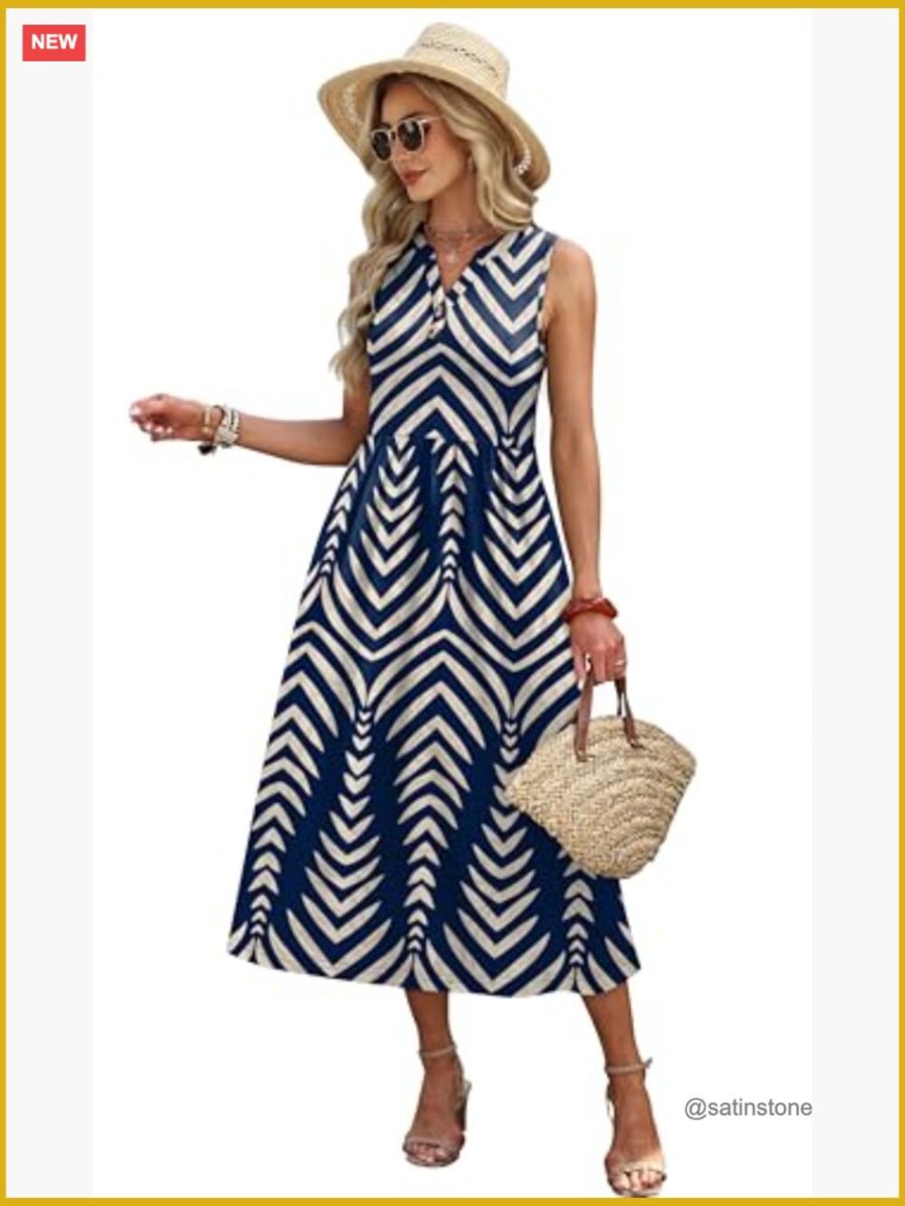 Summer Maxi Dress with Pockets Button Up V-Neck - Picture 3 of 7